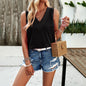 Solid Color Casual V-Neck Top