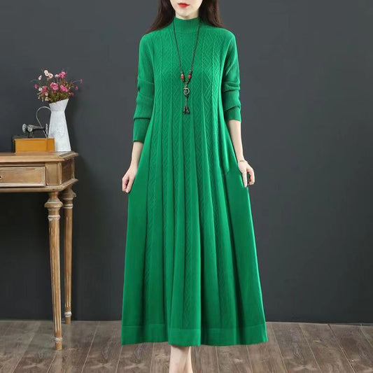 Solid Color Knitted Sweater Midi Dress