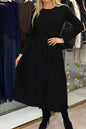 Solid Color Knitted Top Pleated Mesh Stitching Dress