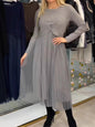 Solid Color Knitted Top Pleated Mesh Stitching Dress