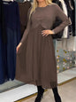 Solid Color Knitted Top Pleated Mesh Stitching Dress