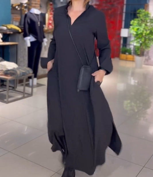 Solid Color Loose Maxi Dress with Side Slit