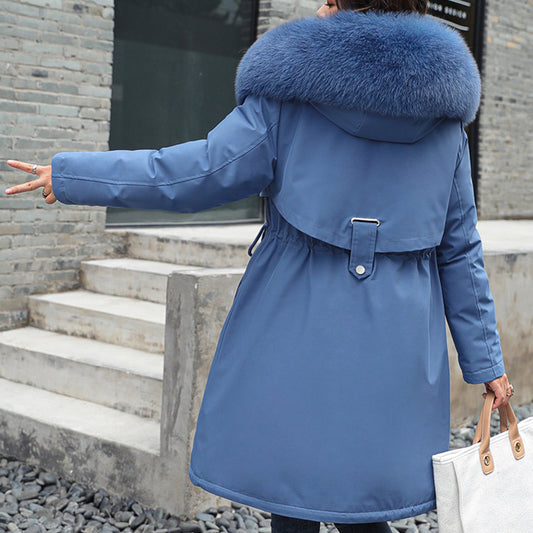 Solid Color Padded Parka Jacket with Fleece Lining