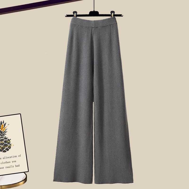 Solid Color Top Shirt and Wide Leg Pants Three Piece Set