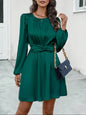 Solid Daily Dating Long Sleeve Round Neck Mini Dress