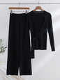 Strappy Knitted Sweater Wide Leg Pants Suit