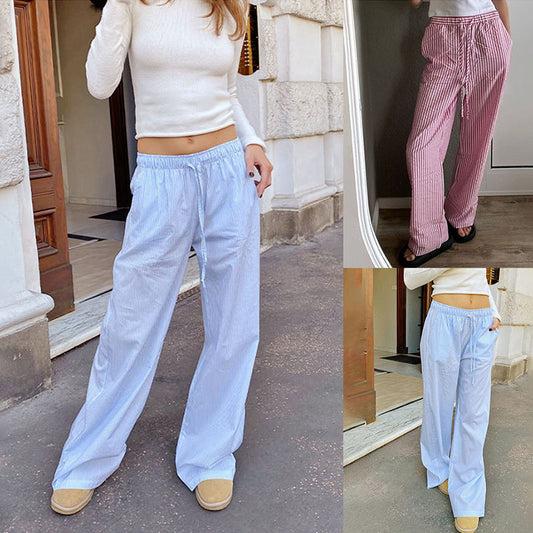 Striped Casual Wide-Leg Trousers