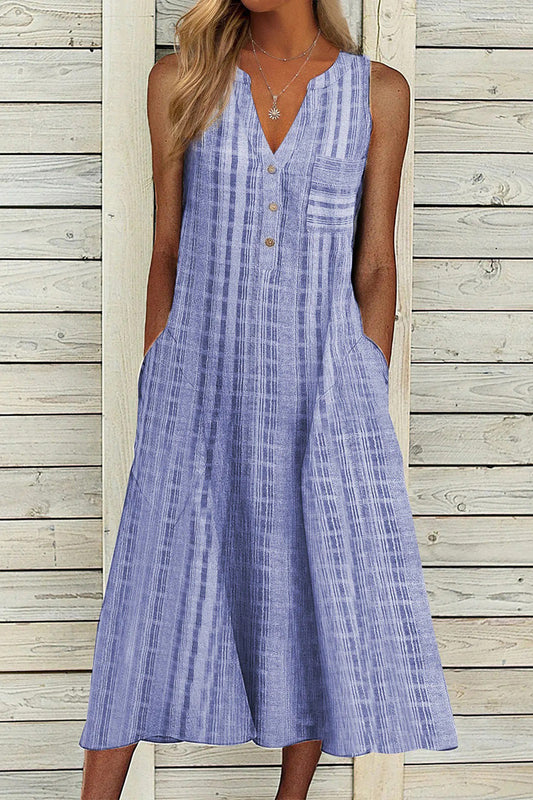 Striped Print Pockets Midi Dress