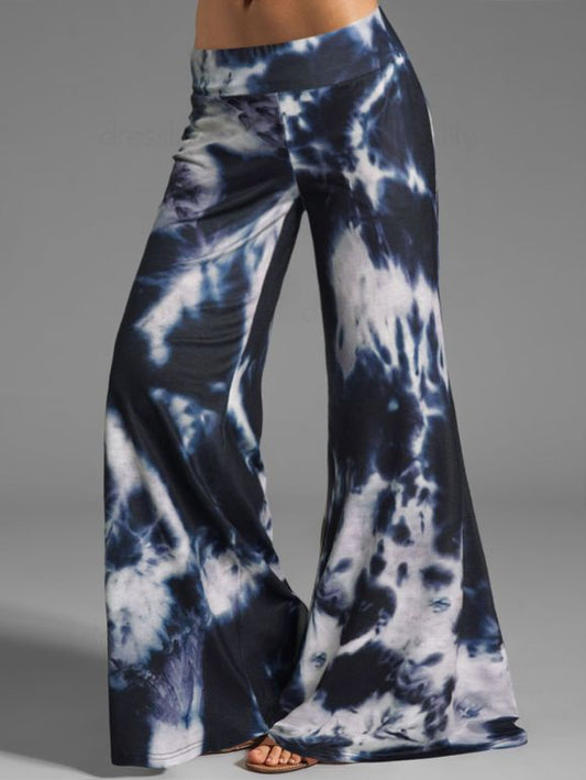 Tie Dye Print Wide Leg High Waist Flare Trousers