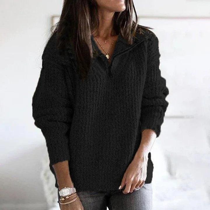 Vintage Zip Pullover Long Sleeve Black Sweater