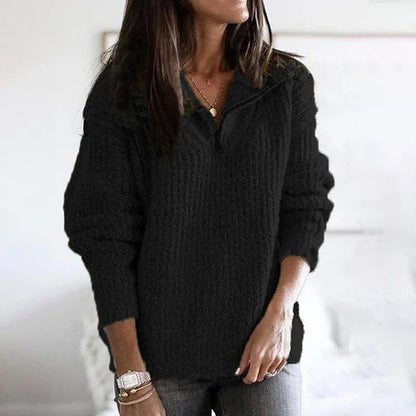 Vintage Zip Pullover Long Sleeve Black Sweater