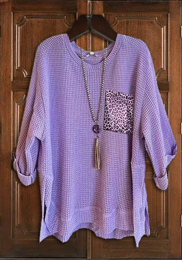 Waffle Printed Color Blocking Top Shirt