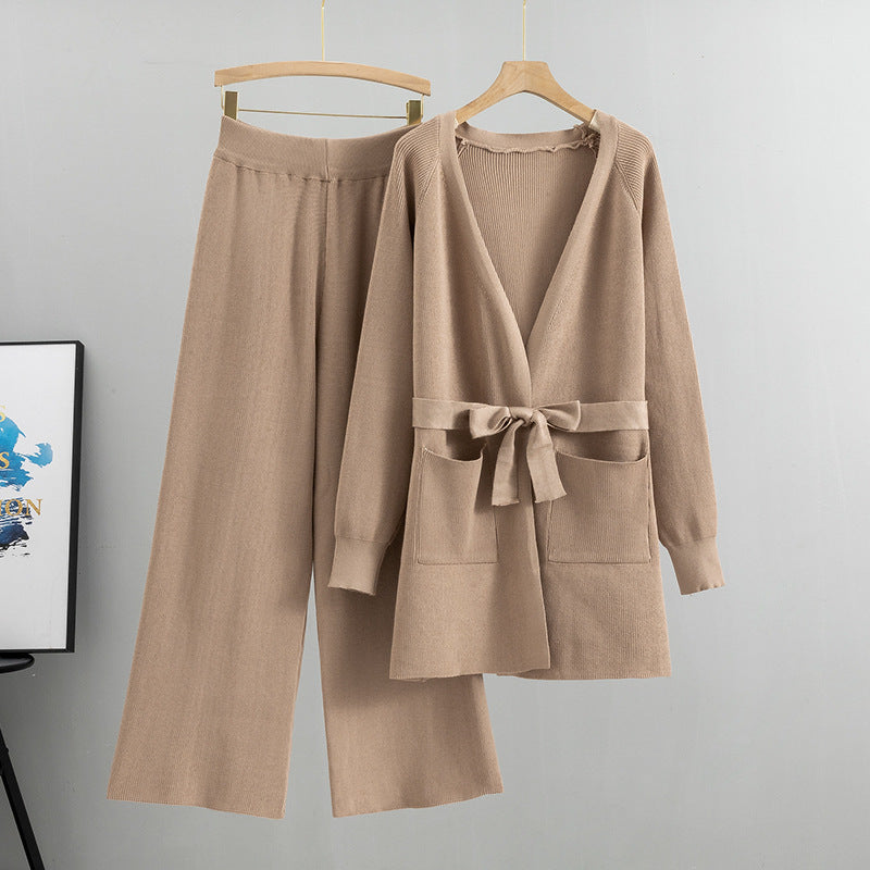 Wide Leg Pants Knit Cardigan Jacket Two-Piece Set