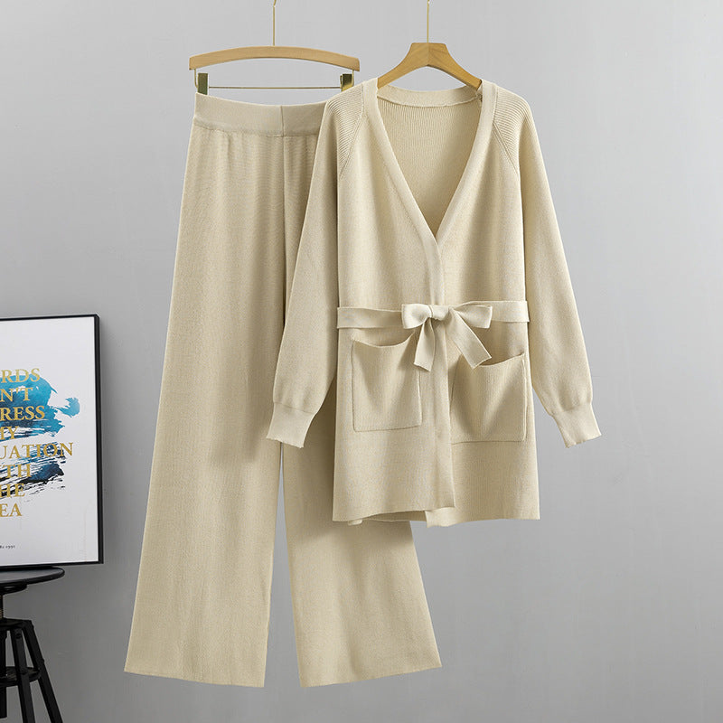 Wide Leg Pants Knit Cardigan Jacket Two-Piece Set