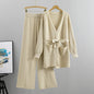Wide Leg Pants Knit Cardigan Jacket Two-Piece Set