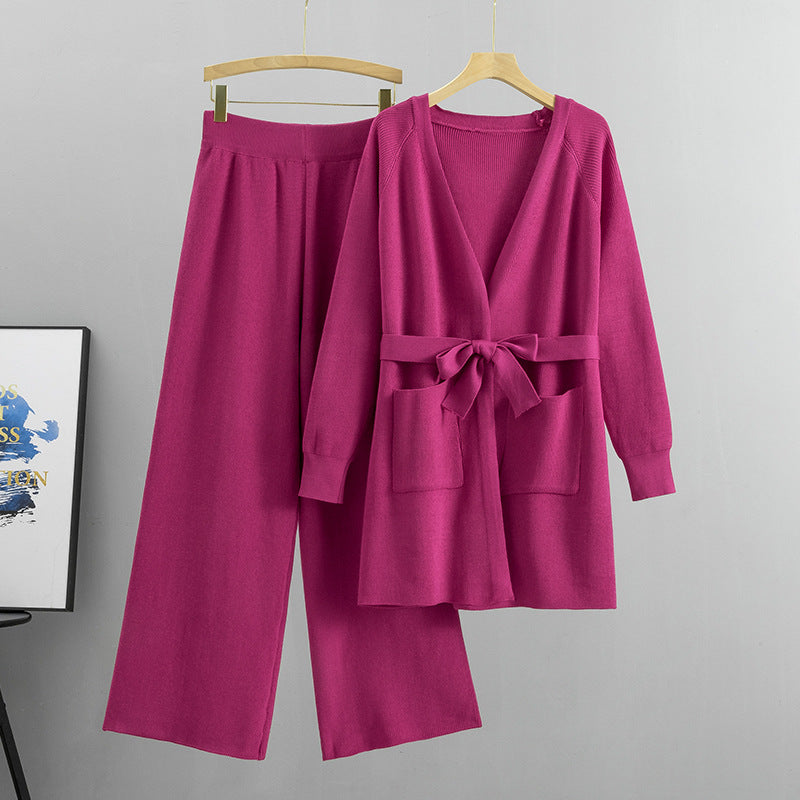 Wide Leg Pants Knit Cardigan Jacket Two-Piece Set